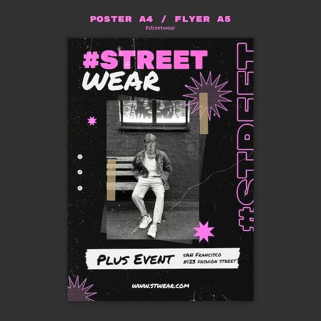 PSD gratuito modello di poster collezione streetwear design piatto