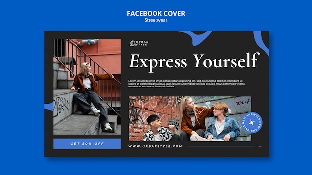 PSD gratuito copertina facebook streetwear dal design piatto