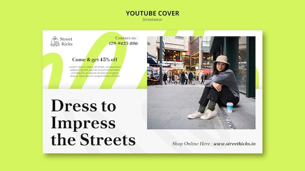 PSD gratuito copertina youtube streetwear dal design piatto