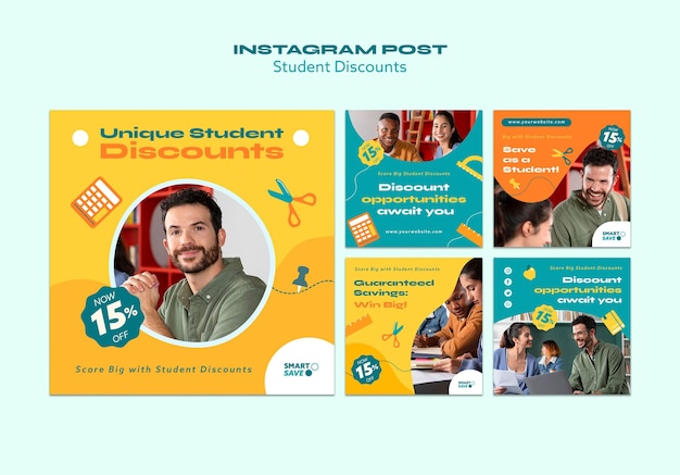 PSD gratuito gli studenti di design piatto scontano i post di instagram