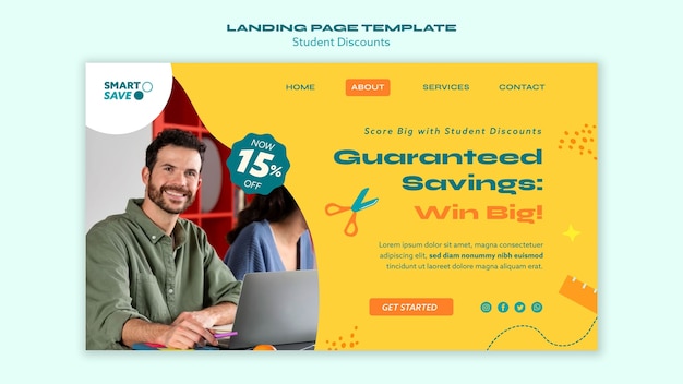 Free PSD flat design student discounts landing page