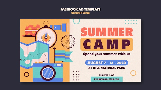 Free PSD flat design summer camp facebook template