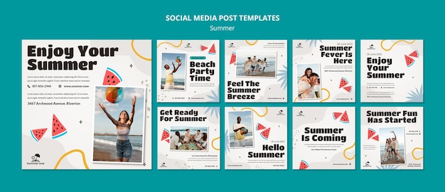 Flat design summer instagram posts template