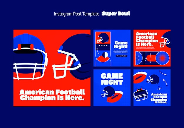 Free PSD flat design super bowl  instagram posts