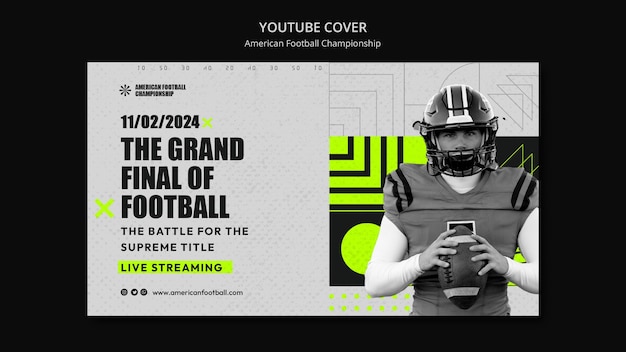 Бесплатный PSD Плоский дизайн шаблона обложки super bowl youtube