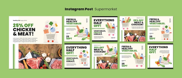 Free PSD flat design supermarket instagram post