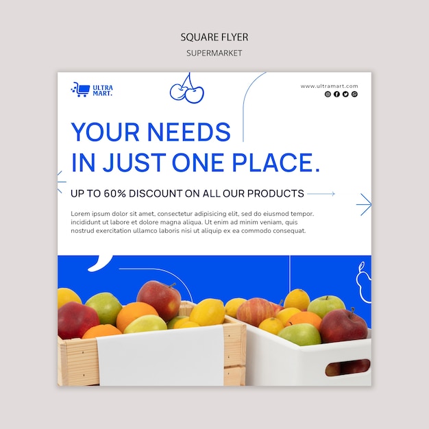 Free PSD flat design supermarket template