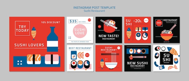 PSD gratuito post di instagram del ristorante sushi design piatto