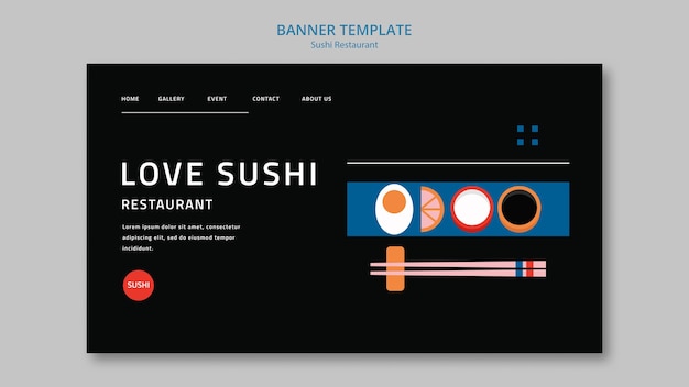フラットなデザインの寿司レストランのランディング ページ テンプレート