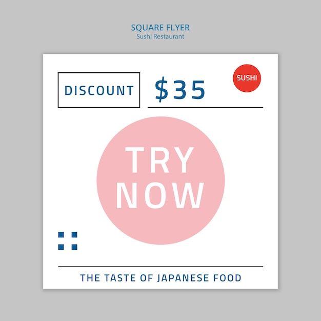 Flat design sushi restaurant square flyer