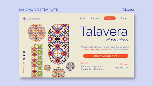 Free PSD flat design talavera event landing page template