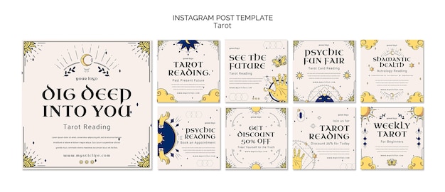 Free PSD flat design tarot template