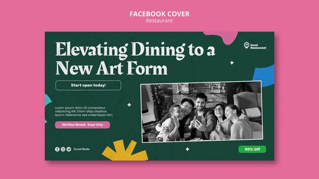 Flat design tasty food restaurant facebook cover