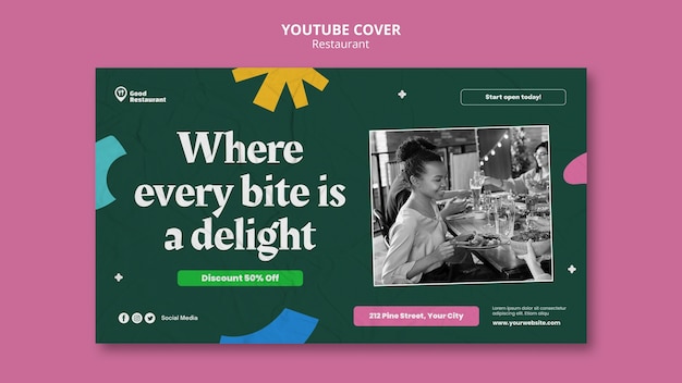 Free PSD flat design tasty food restaurant youtube cover