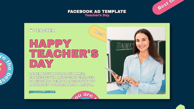 Flat design teacher's day facebook template