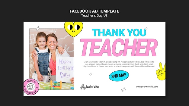 Flat design teacher's day facebook template