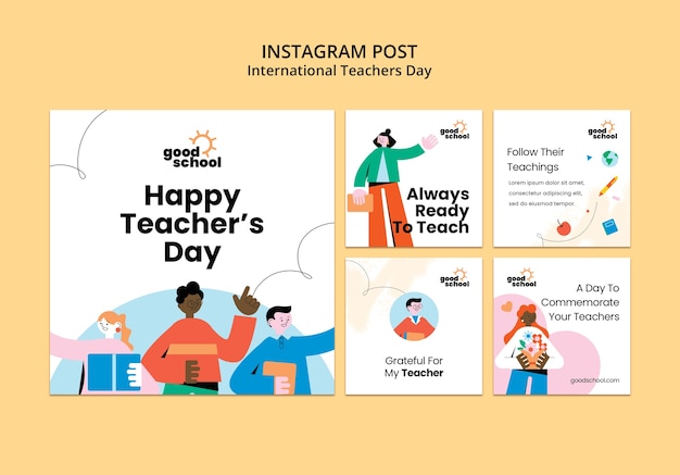 Free PSD flat design teacher's day instagram post template