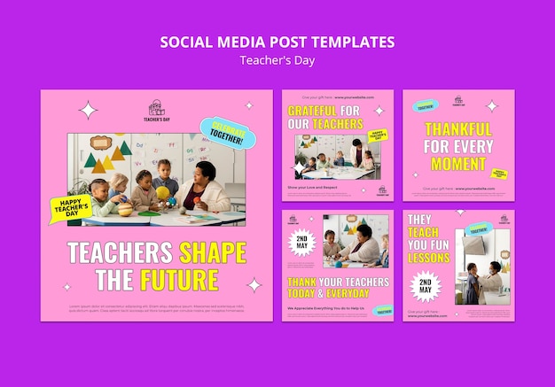 Free PSD flat design teacher's day instagram posts