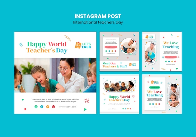 Бесплатный PSD Плоский дизайн шаблона дня учителя instagram