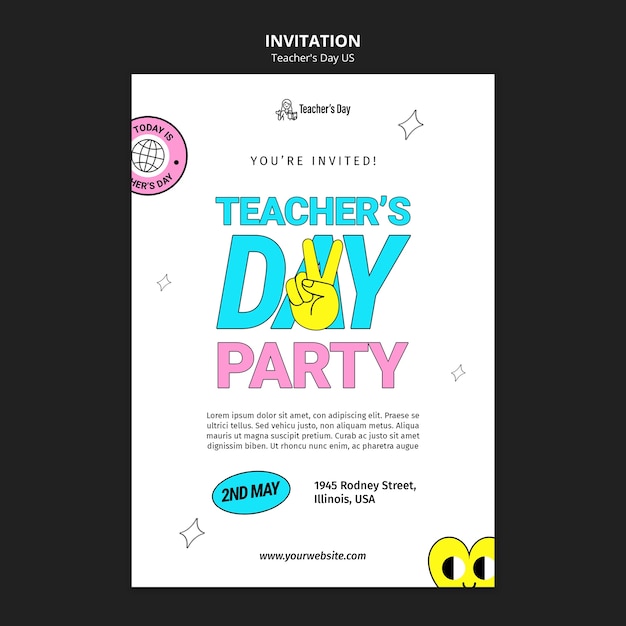 Free PSD flat design teacher's day invitation template