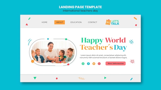 Free PSD flat design teacher's day landing page template