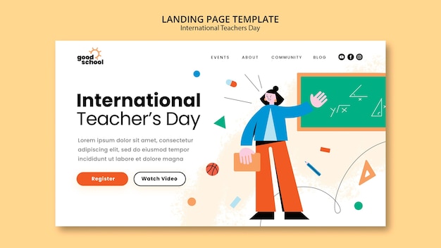 Free PSD flat design teacher's day landing page template