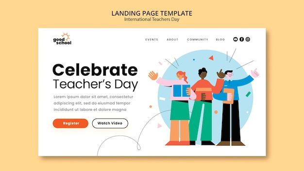 Flat design teacher's day landing page template