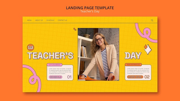 Free PSD flat design teacher's day landing page template