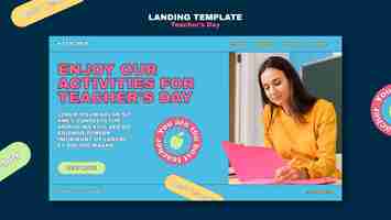 Free PSD flat design teacher's day landing page