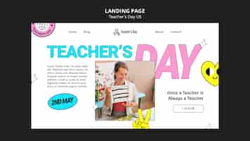 Free PSD flat design teacher's day landing page