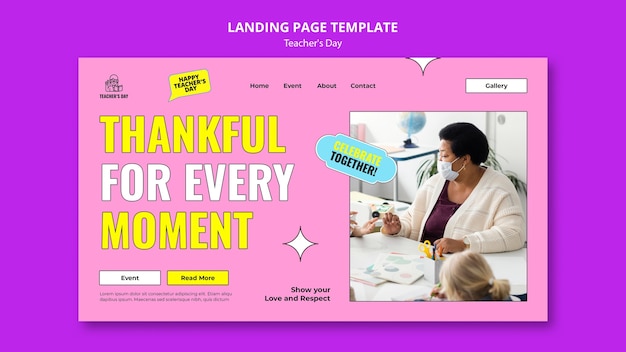 Free PSD flat design teacher's day landing page