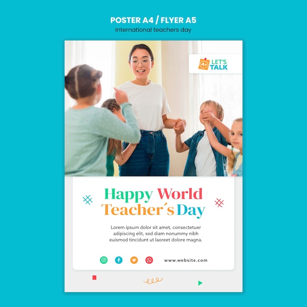 Flat design teacher's day poster template