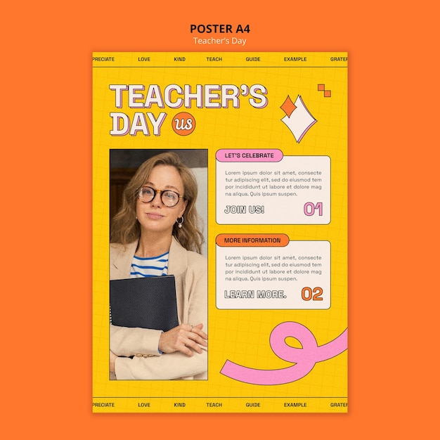 Free PSD flat design teacher's day poster template