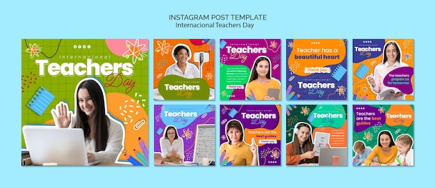 Free PSD flat design teacher's day template