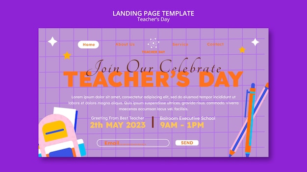 Free PSD flat design teacher's day template