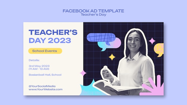 Free PSD flat design teacher's day template