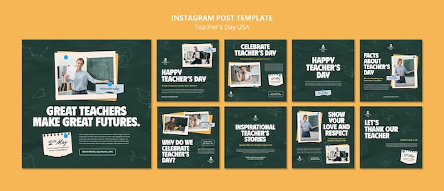 Free PSD flat design teacher's day template