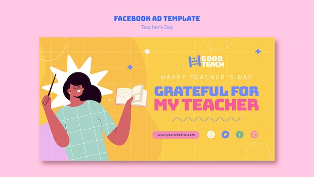 Free PSD flat design teacher's day template