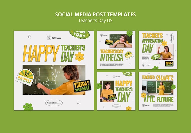 Free PSD flat design teacher's day template