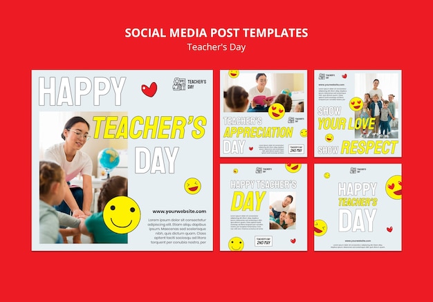 Free PSD flat design teacher's day template