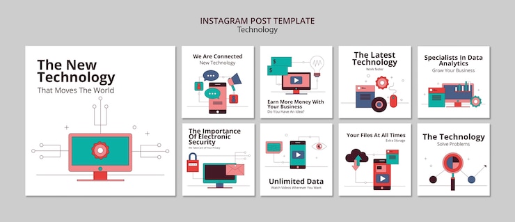 Free PSD flat design technology instagram posts
