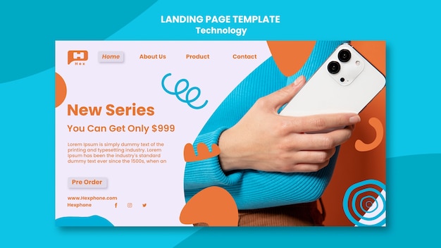 Free PSD flat design technology landing page template