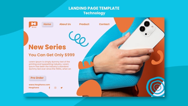 無料PSD フラットデザインテクノロジーのランディングページテンプレート