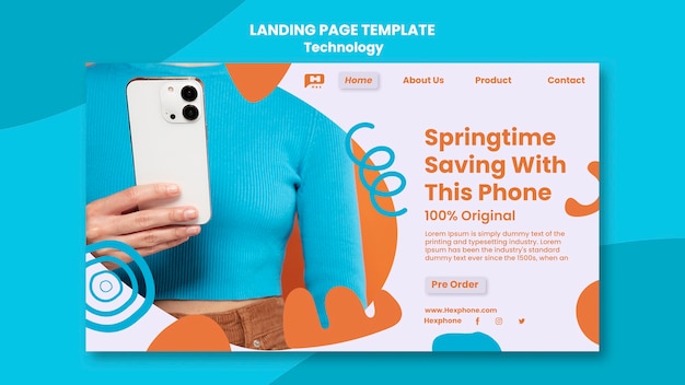 Flat design technology landing page template