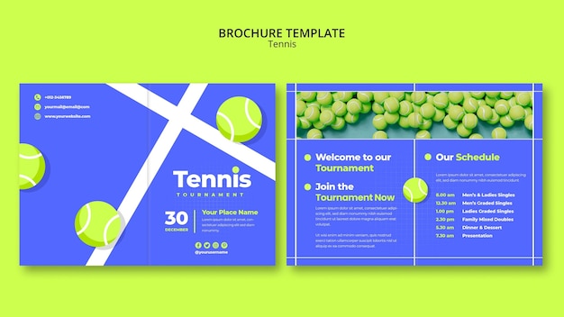 PSD gratuito modello di brochure di gioco di tennis design piatto