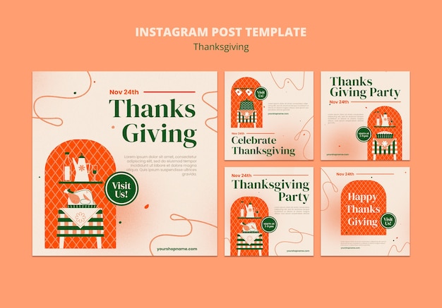 Free PSD flat design thanksgiving instagram posts