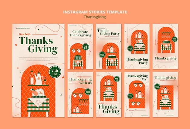 Бесплатный PSD Плоский дизайн благодарения instagram рассказы