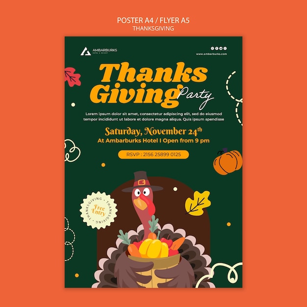 Free PSD flat design thanksgiving template