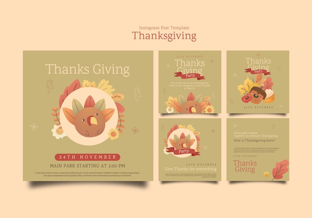 Free PSD flat design thanksgiving template