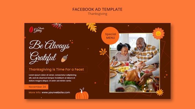 Free PSD flat design thanksgiving template